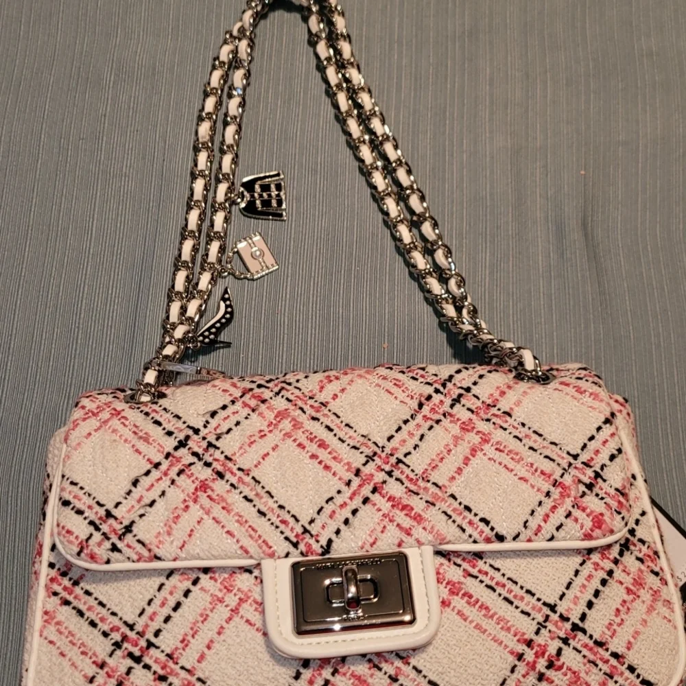 Karl Lagerfeld Plaid Pink and White Shoulder Bag - Picture 2 of 6
